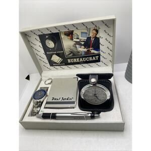 Vintage Paul Jardin Mens Gift Set Watch And Desk Cl0ck Pen Works New Batteries